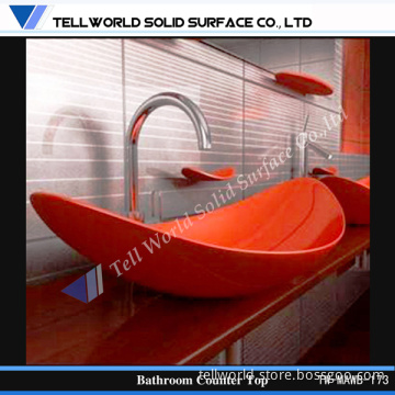 Tw Modern Design Special Shape Marble Solid Surface Red Bathroom Basin